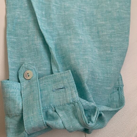 NWT Susan Graver Linen Blend Roll Up Tab Sleeve Women’s Shirt Size 1Xp - Picture 6 of 9
